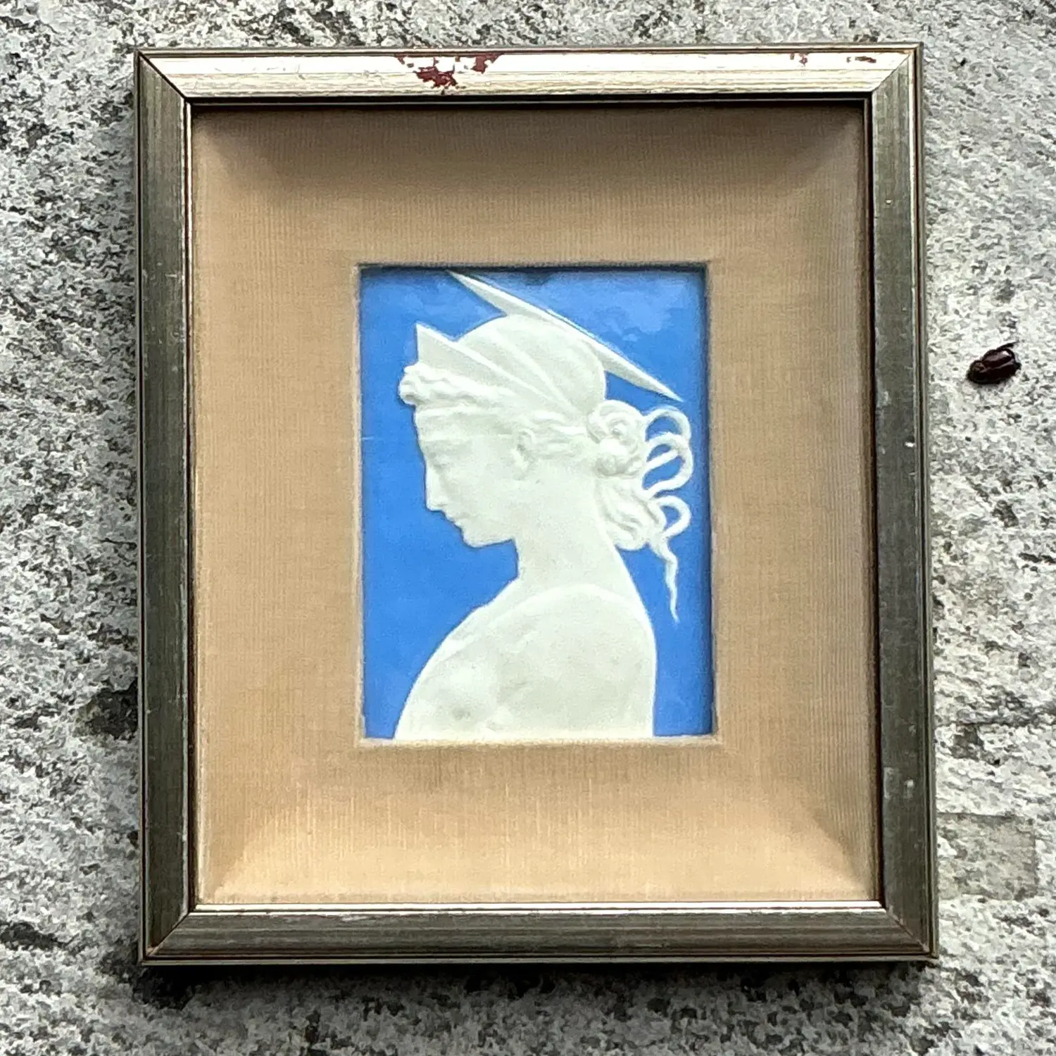 Vintage Boho Framed Ceramic Profile Relief - Side view