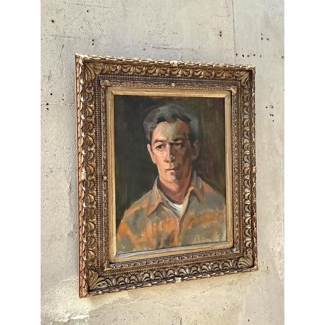 Vintage Boho Framed Original Portrait on Canvas - Detail view