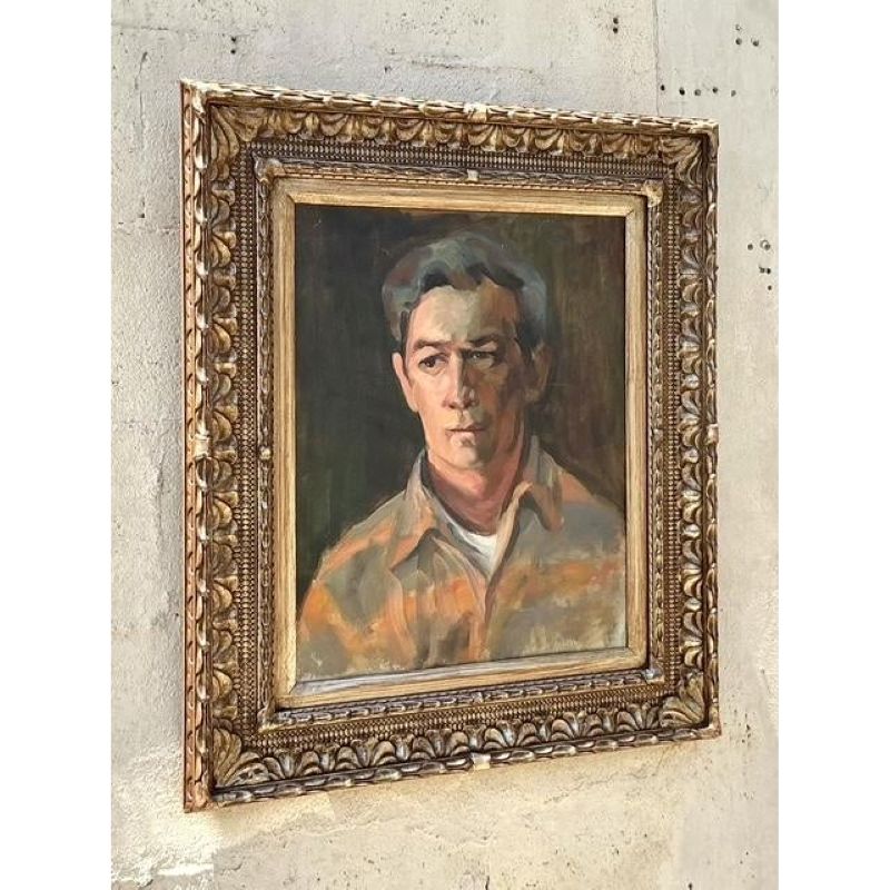 Vintage Boho Framed Original Portrait on Canvas - Side view