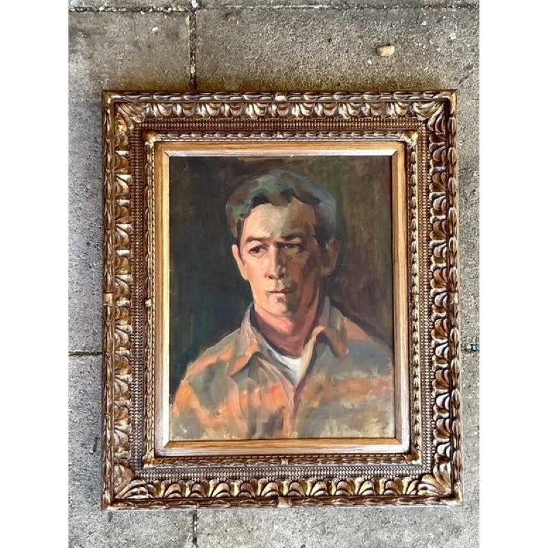 Vintage Boho Framed Original Portrait on Canvas - Back view