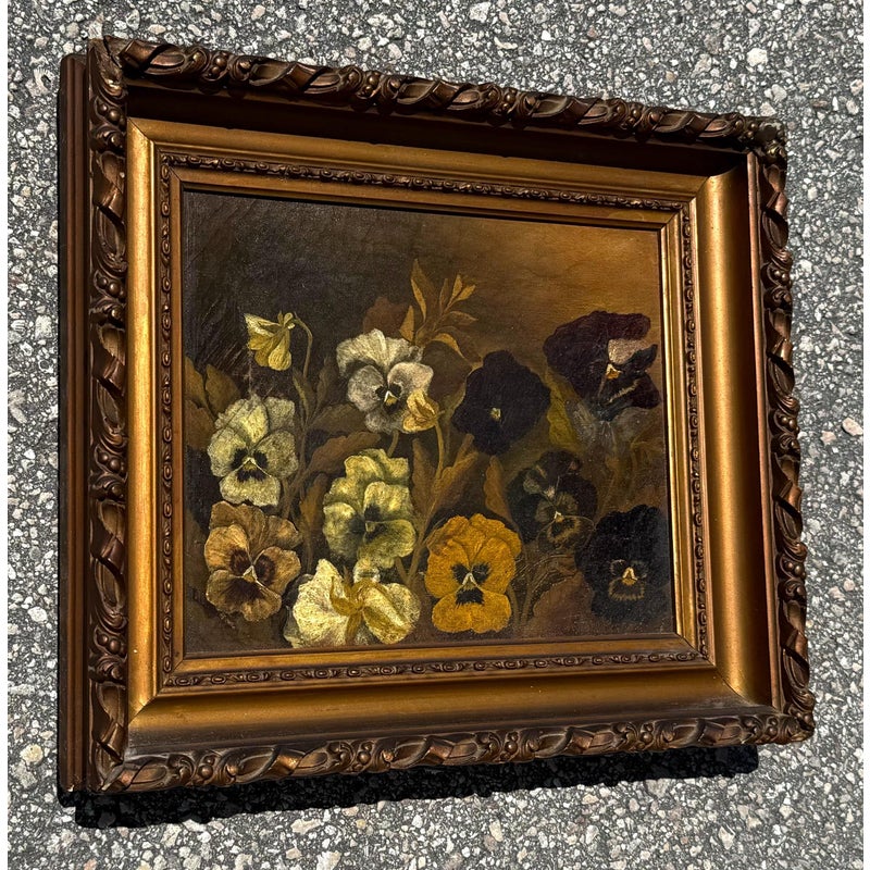 Vintage Boho Framed Still Life Oil on Canvas - Detail view