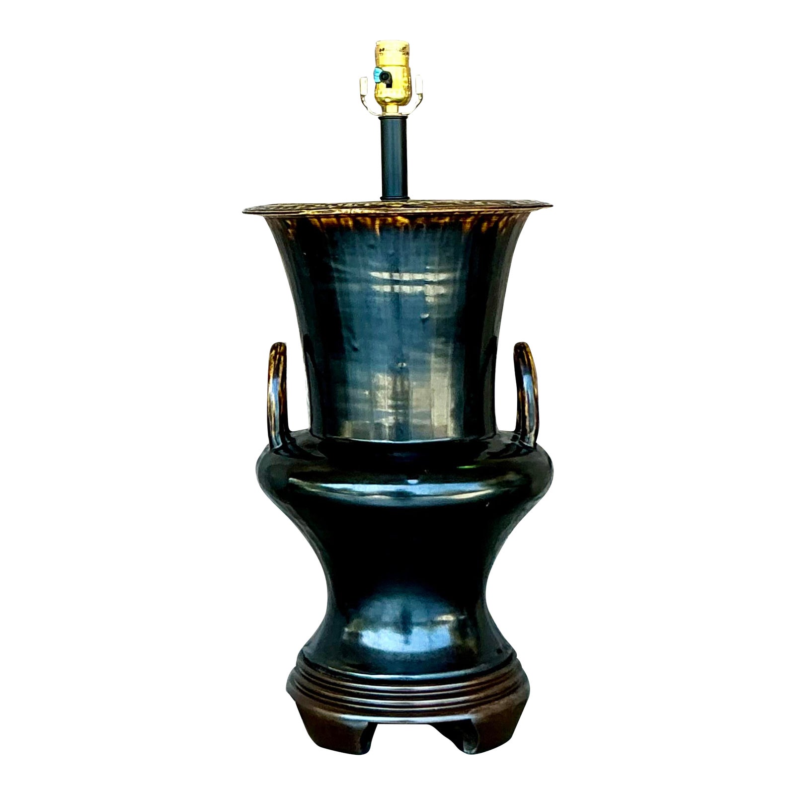 Vintage Boho Frederick Cooper Glazed Ceramic Lamp - Detail view