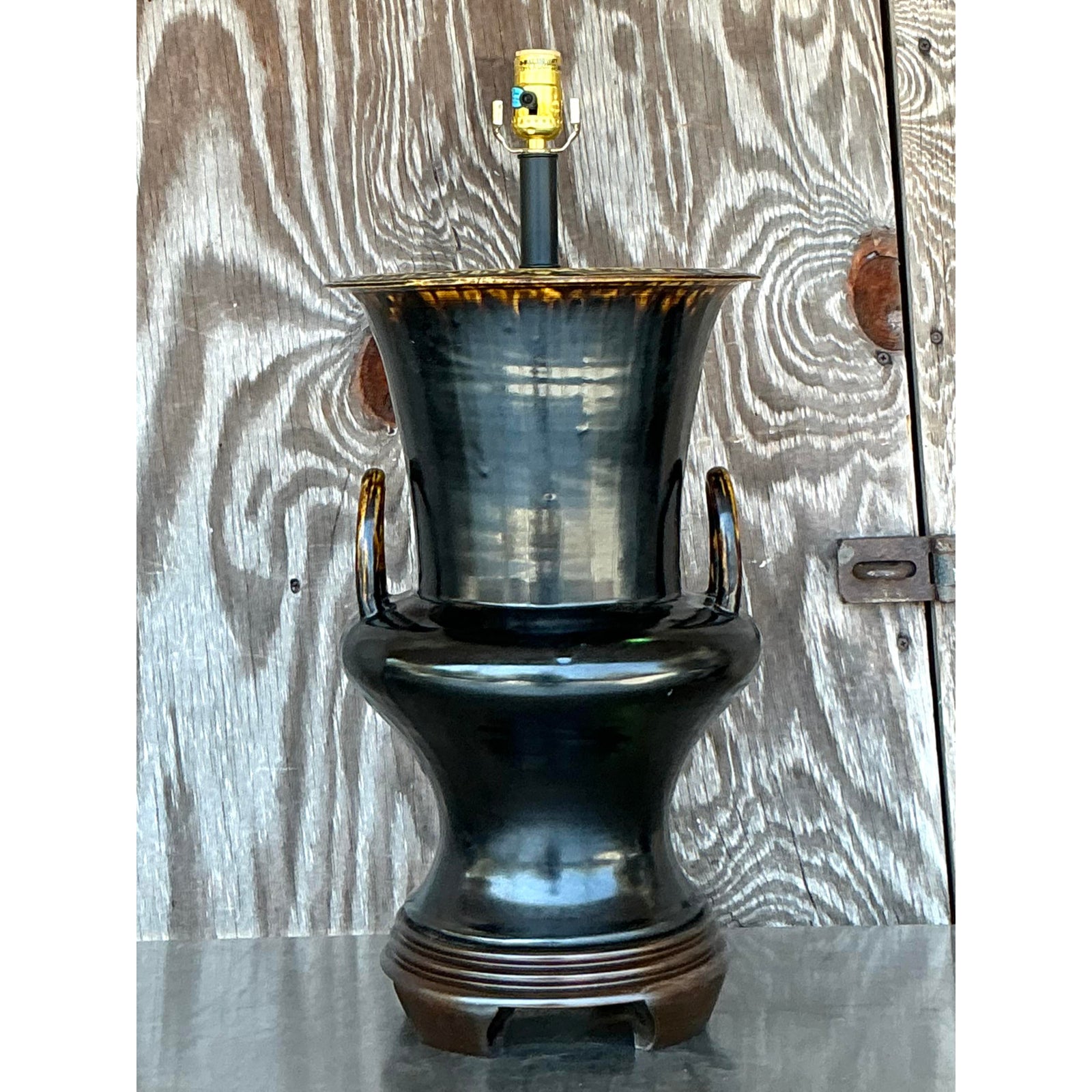 Vintage Boho Frederick Cooper Glazed Ceramic Lamp - Top view