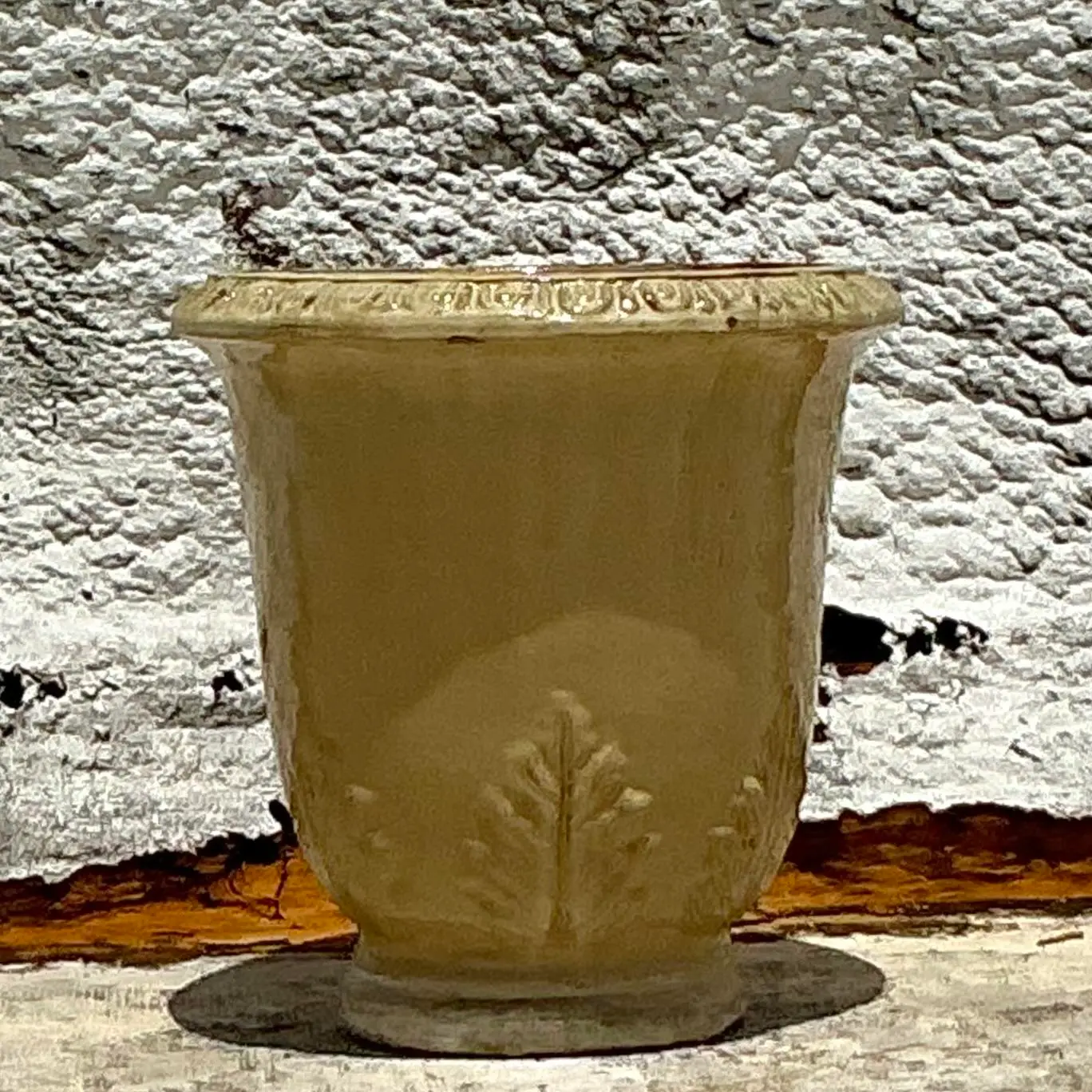 Vintage Boho French Glazed Ceramic Planter - Detail view
