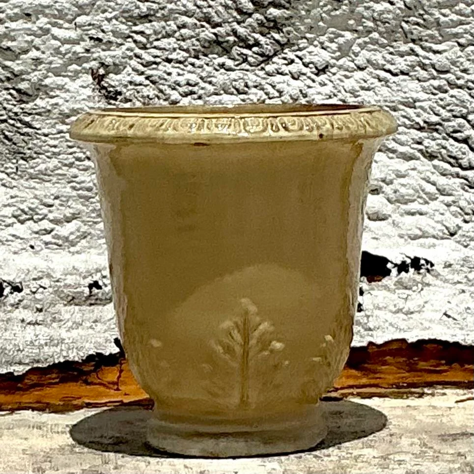Vintage Boho French Glazed Ceramic Planter - Top view