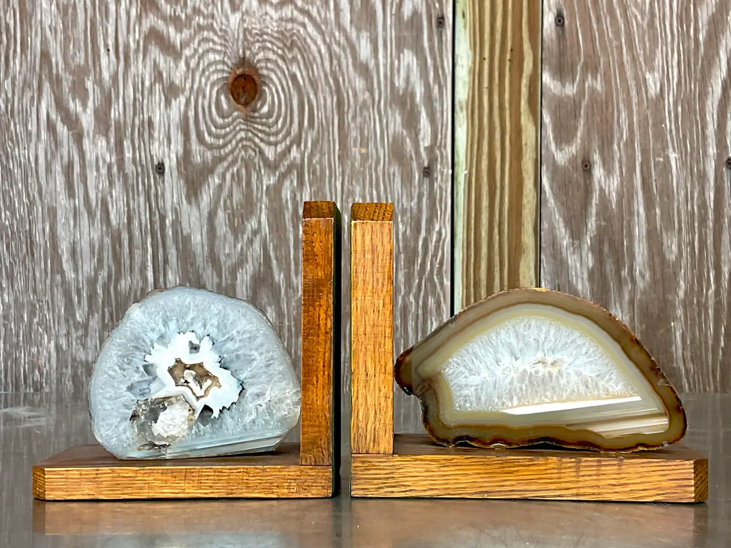 Vintage Boho Geode Bookends - Set of 2 - Back view