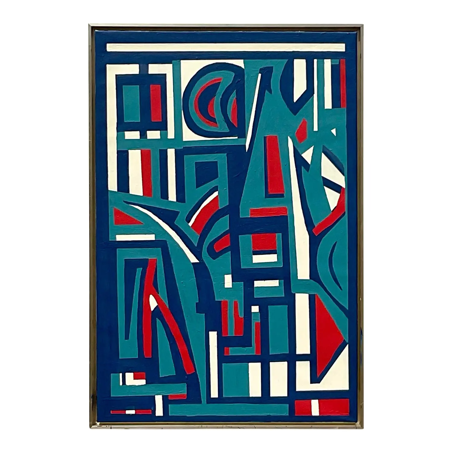Vintage Boho Geometric Abstract Oil on Canvas