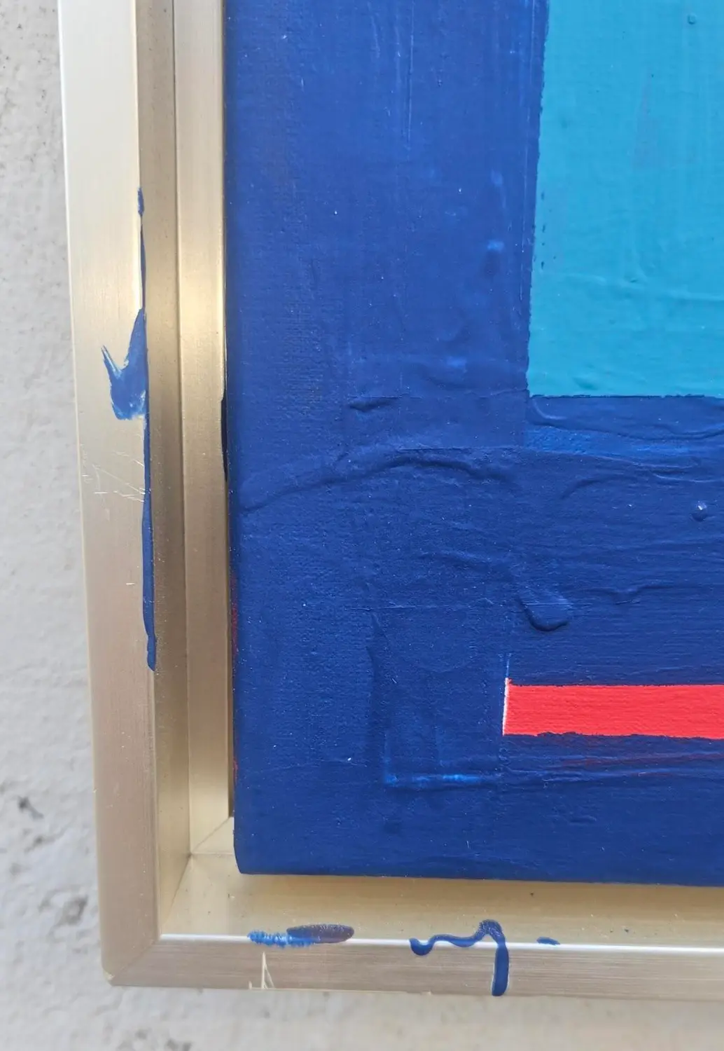 Vintage Boho Geometric Abstract Oil on Canvas - Detail view