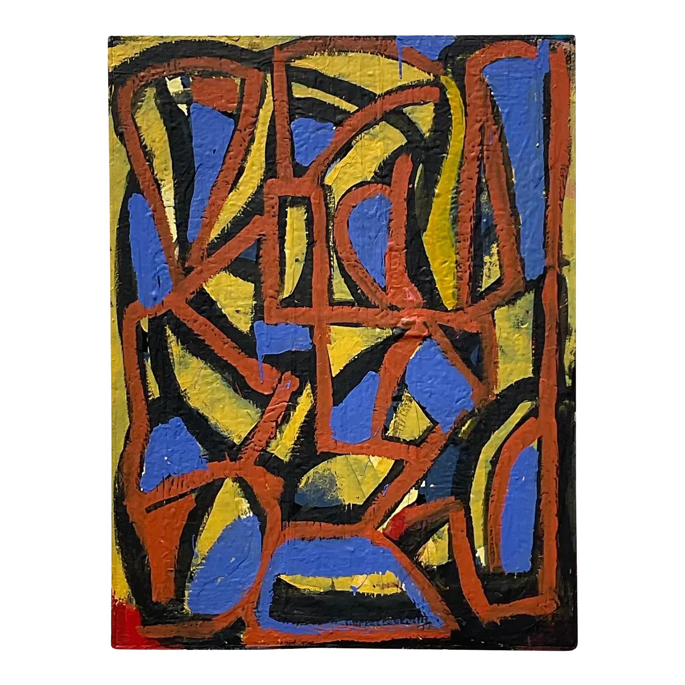 Vintage Boho Geometric Abstract Oil on Canvas Painting