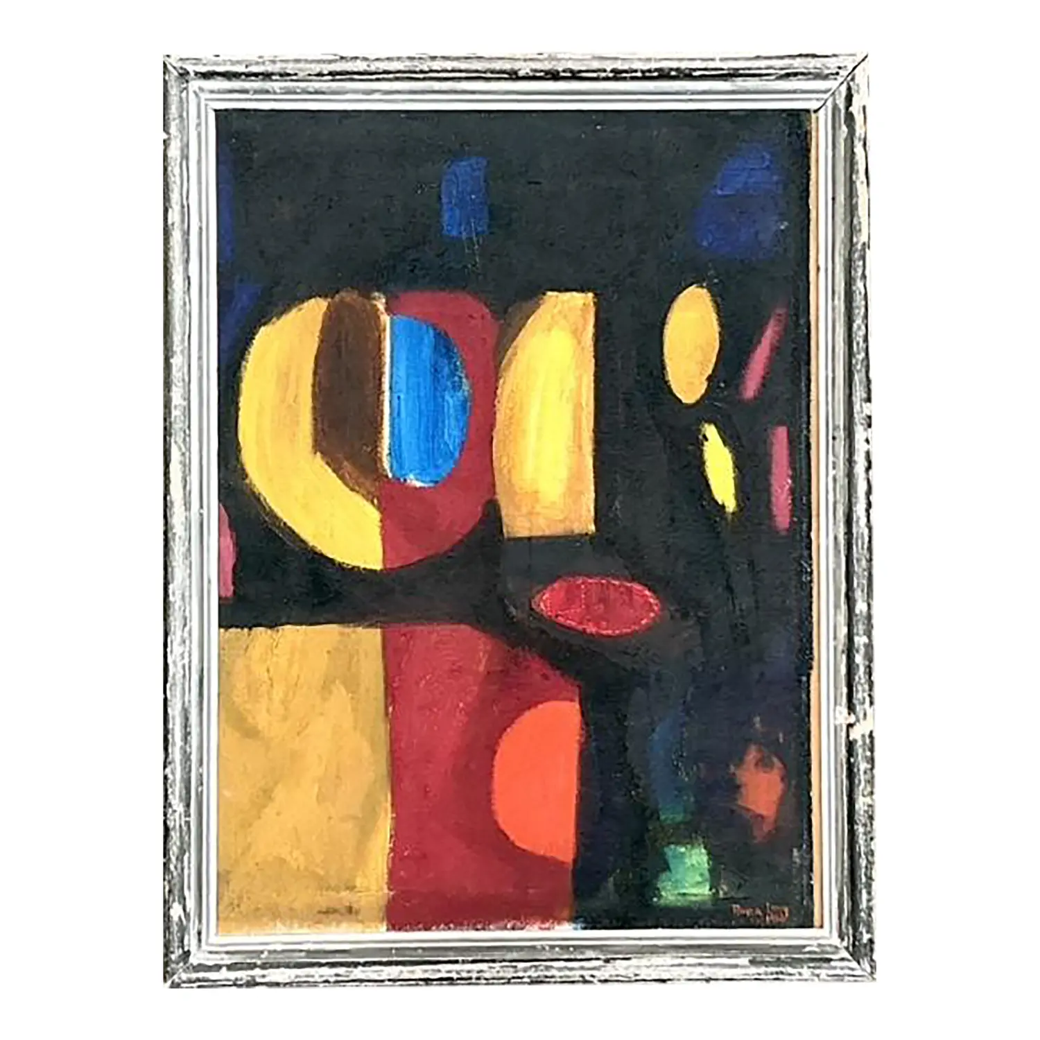 Vintage Boho Geometric Abstract Oil Painting on Board