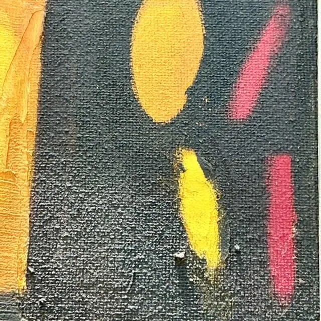 Vintage Boho Geometric Abstract Oil Painting on Board - Top view