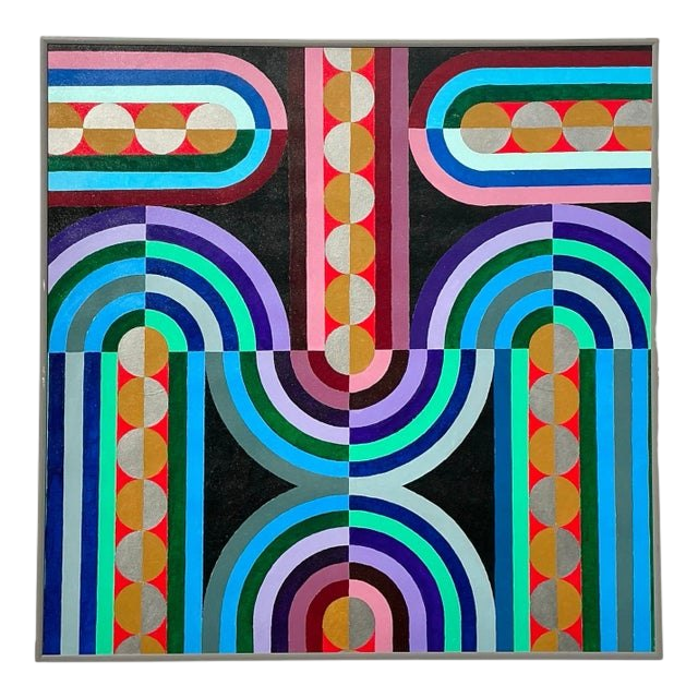 Vintage Boho Geometric Abstract Oil Painting on Canvas