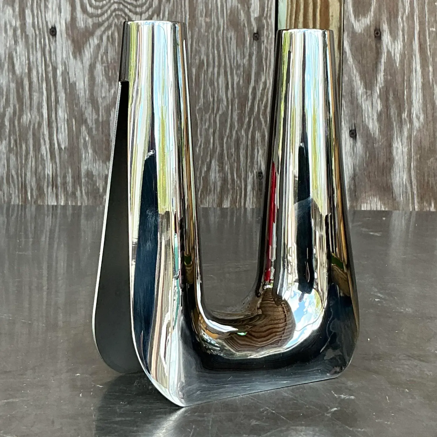 Vintage Boho George Jensen Stainless Steel Candlestick - Top view