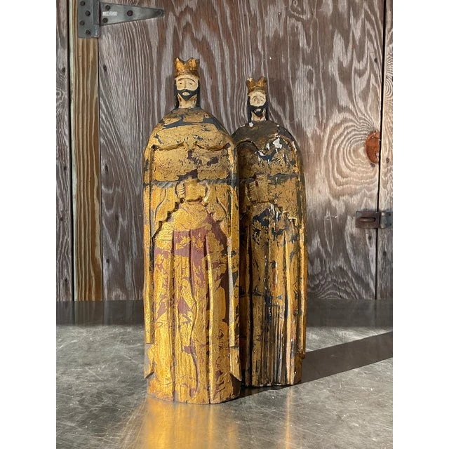 Vintage Boho Gilt Carved Wood Santos Figures- a Pair - Back view