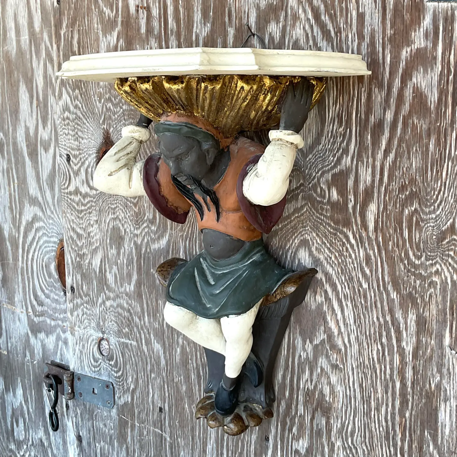 Vintage Boho Gilt Stopped European Trope Character Bracket - Top view
