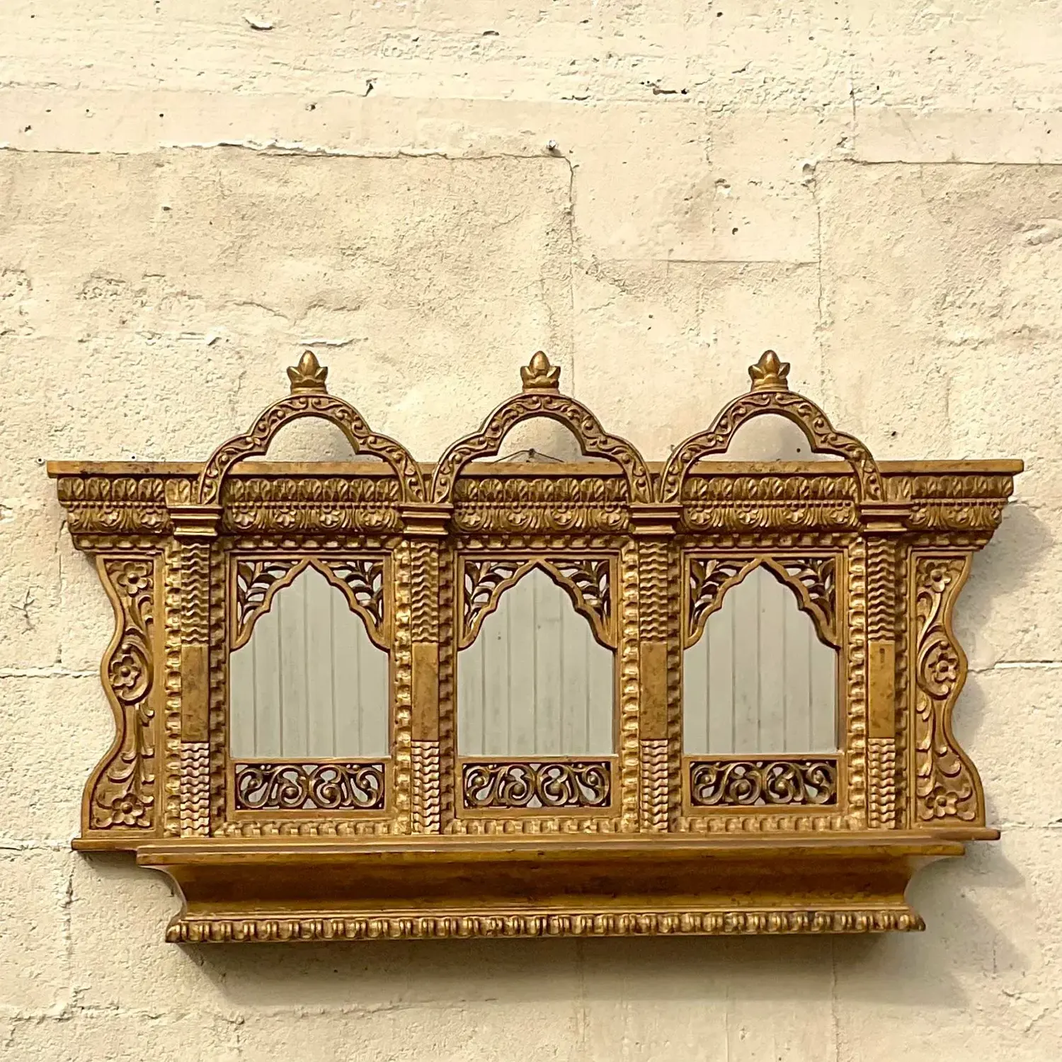 Vintage Boho Gilt Temple Wall Mirror - Side view