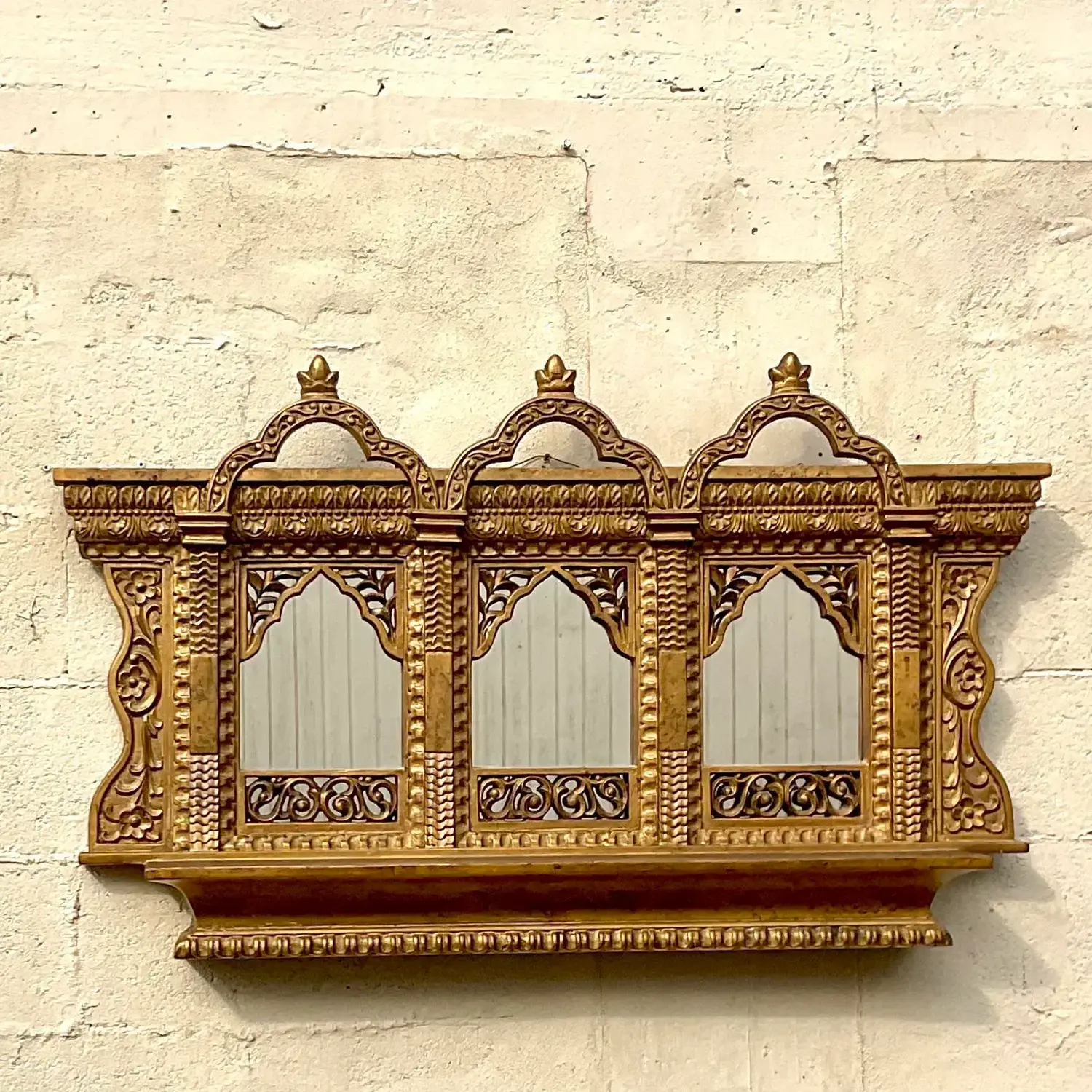 Vintage Boho Gilt Temple Wall Mirror - Back view