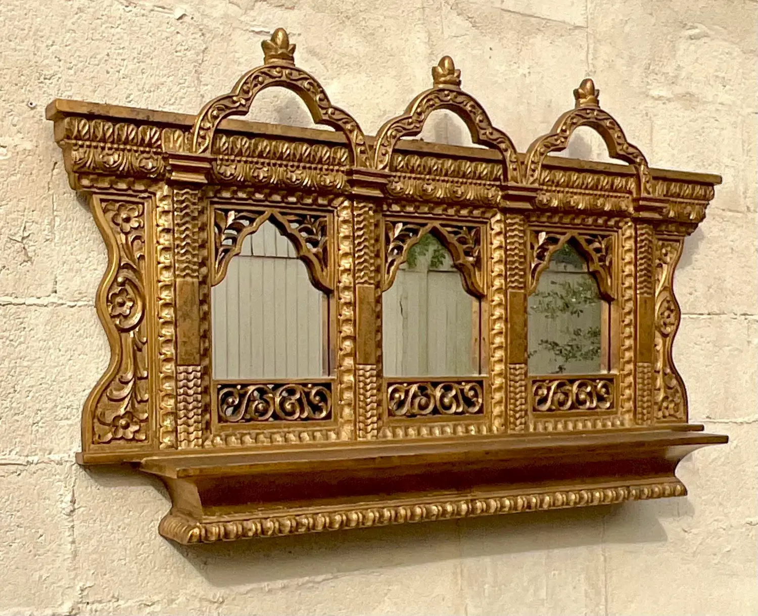 Vintage Boho Gilt Temple Wall Mirror - Top view