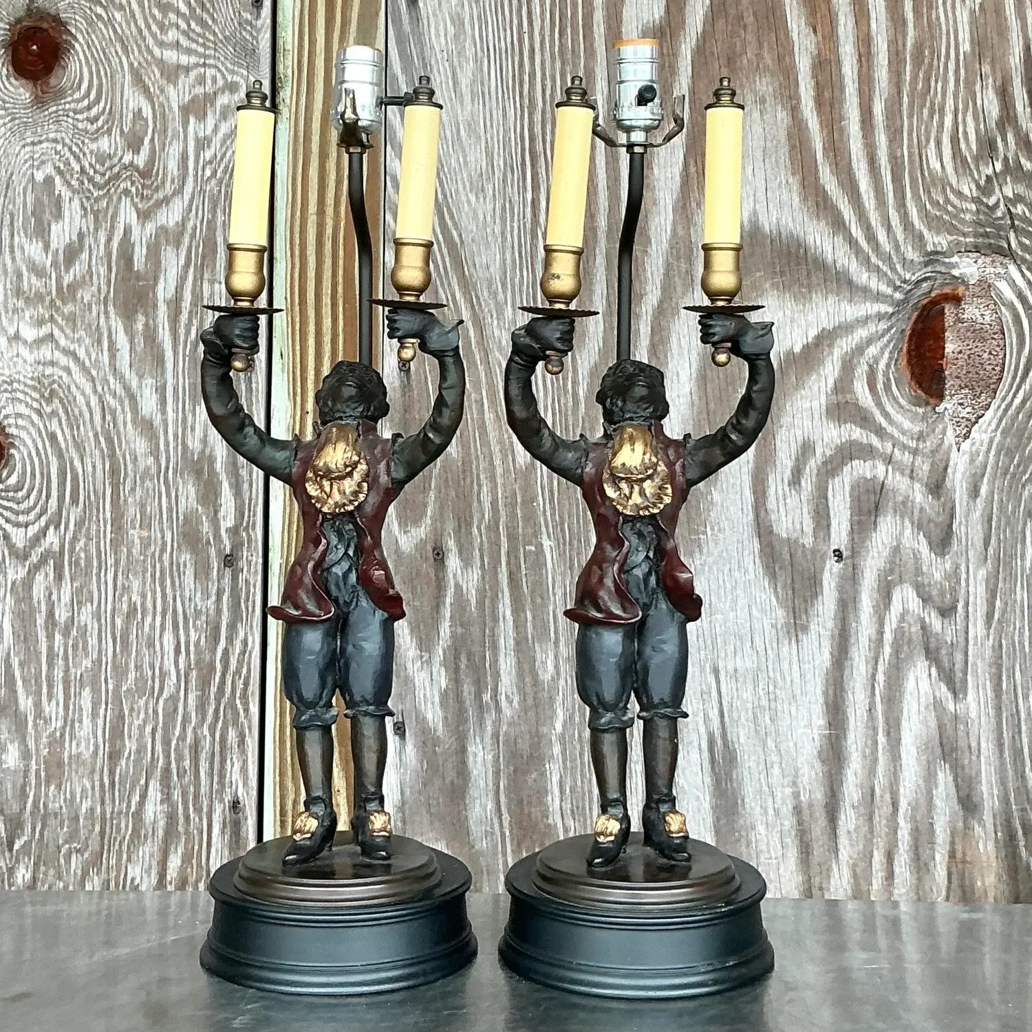 Vintage Boho Gilt Tipped Monkey Lamps - a Pair - Detail view
