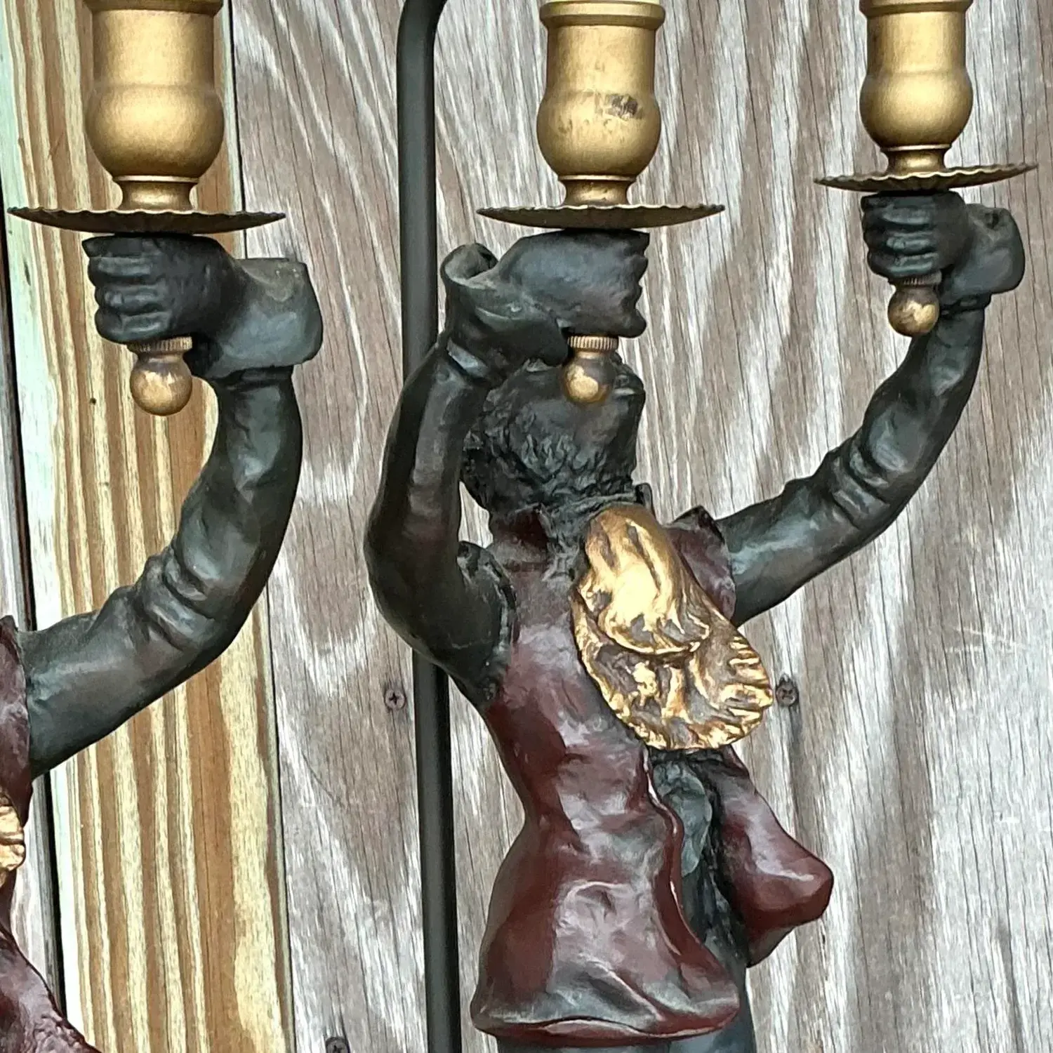 Vintage Boho Gilt Tipped Monkey Lamps - a Pair - Top view