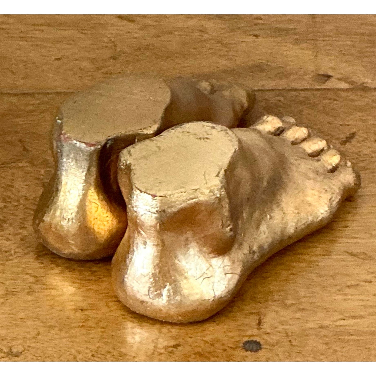Vintage Boho Gilt Tipped Plaster Feet - Set of 2 - Top view
