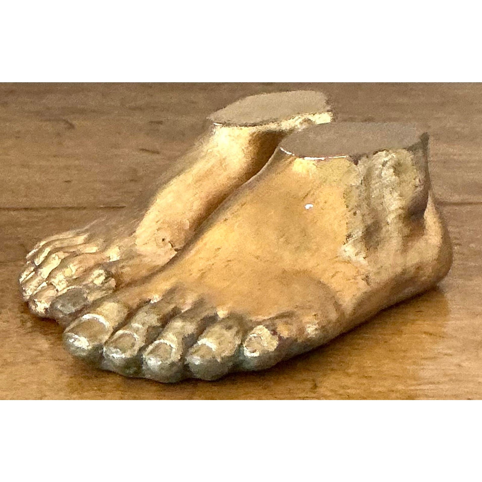 Vintage Boho Gilt Tipped Plaster Feet - Set of 2 - Side view