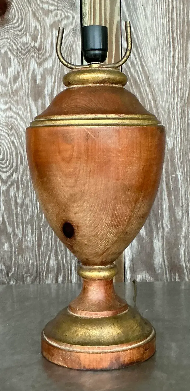 Vintage Boho Gilt Tipped Turned Wood Lamp - Detail view