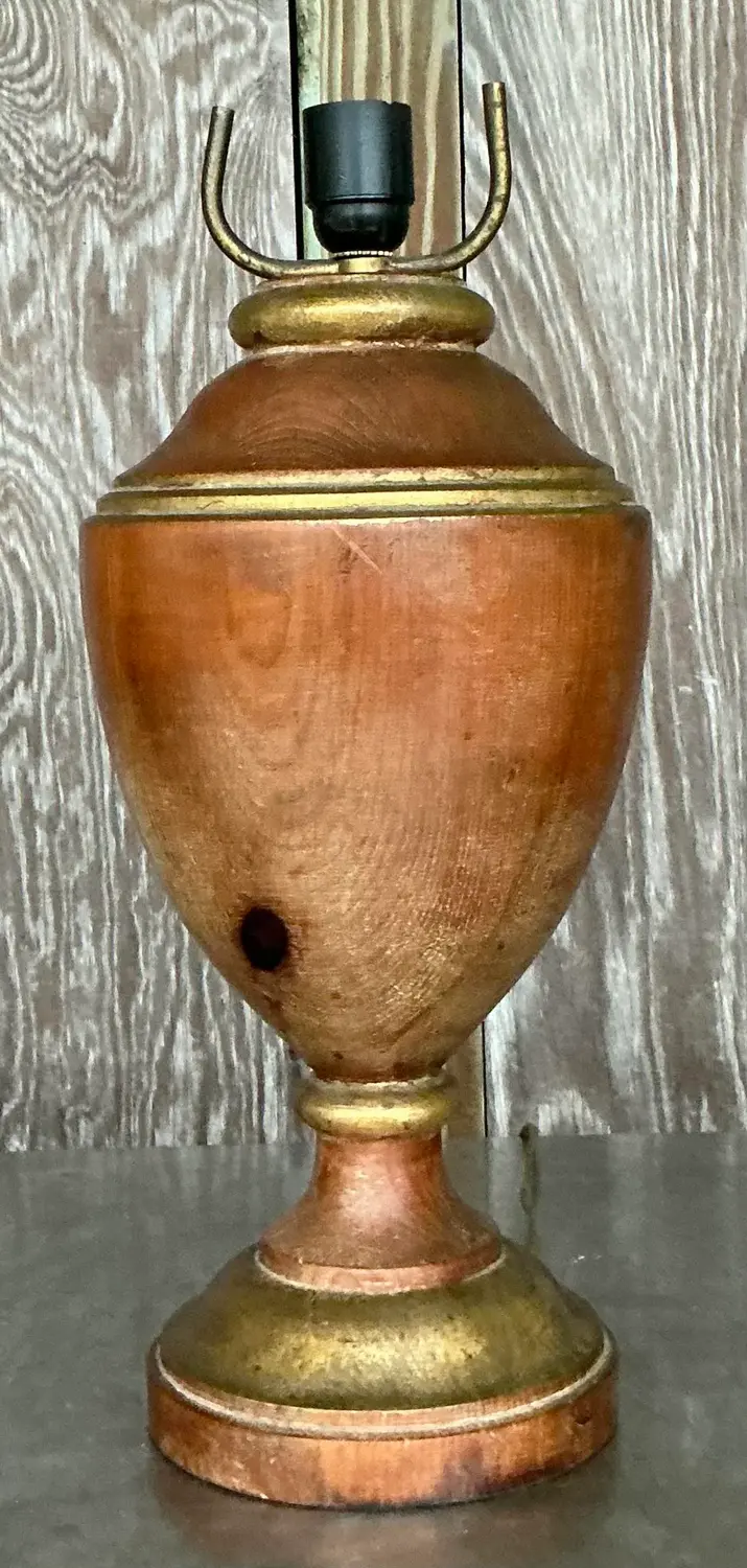 Vintage Boho Gilt Tipped Turned Wood Lamp - Side view