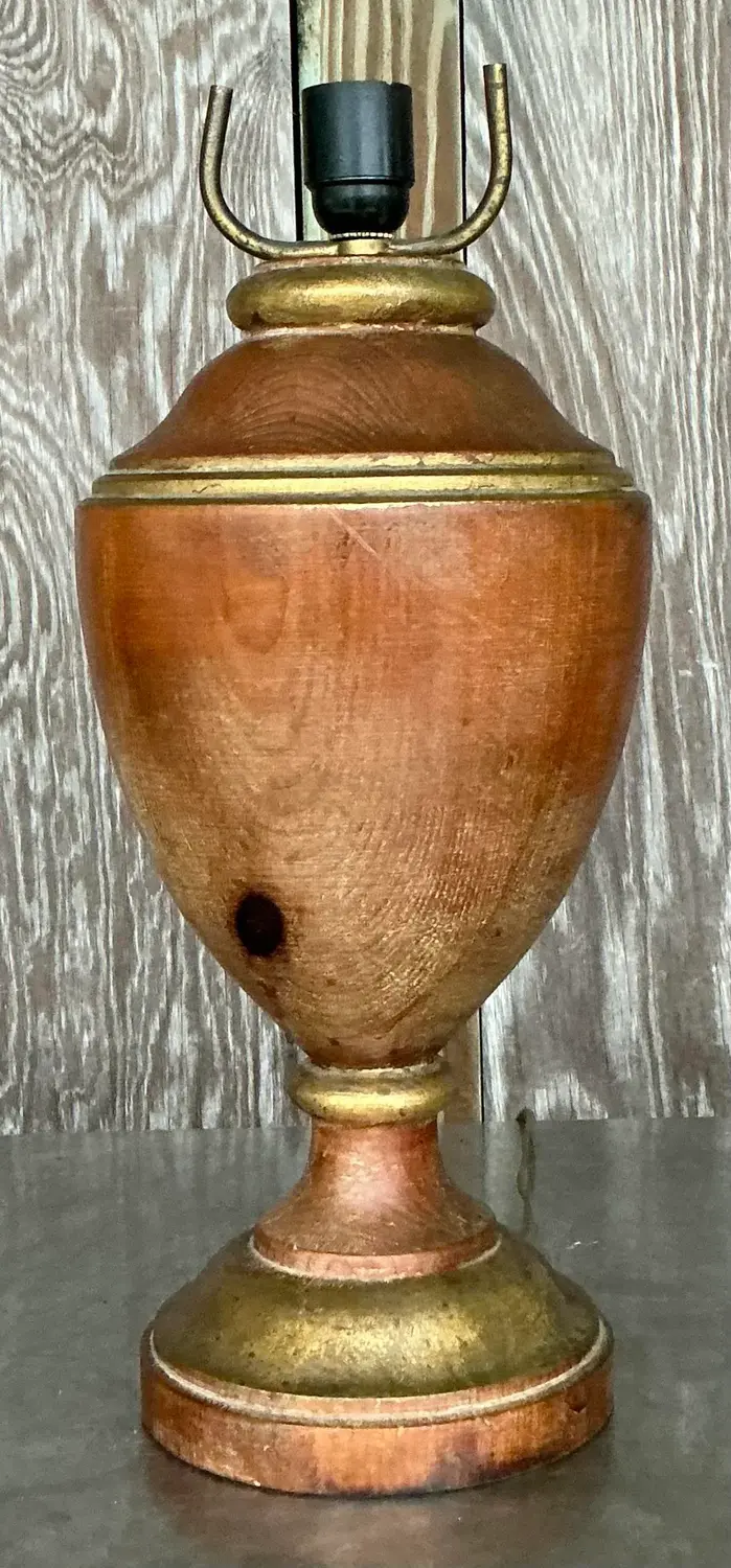 Vintage Boho Gilt Tipped Turned Wood Lamp - Back view