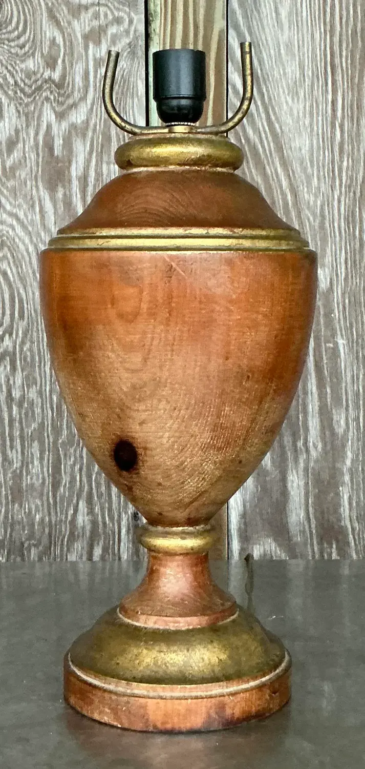 Vintage Boho Gilt Tipped Turned Wood Lamp - Top view