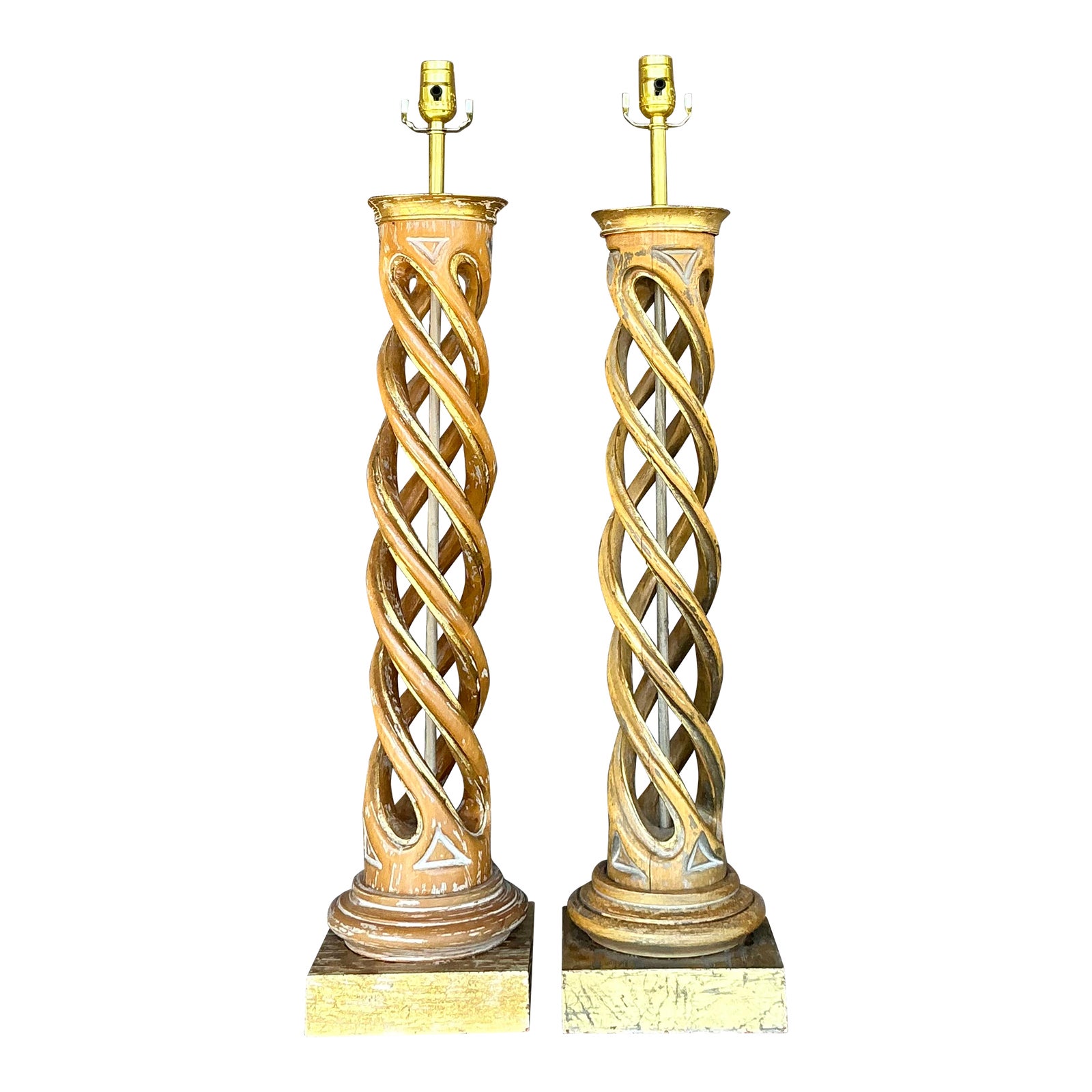 Vintage Boho Gilt Tipped Twist Lamps - A Pair - Detail view