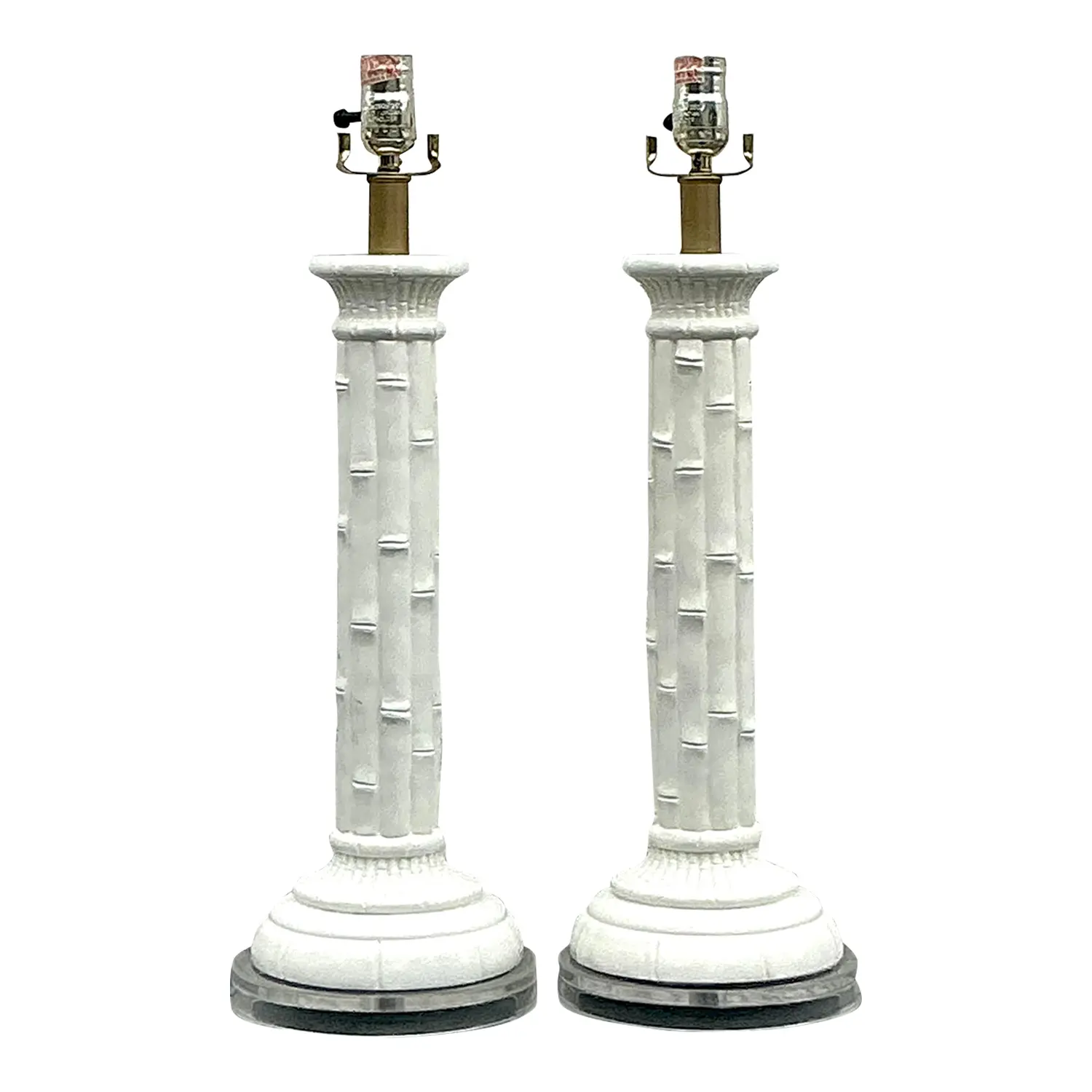 Vintage Boho Glazed Ceramic Bamboo Lamps - a Pair