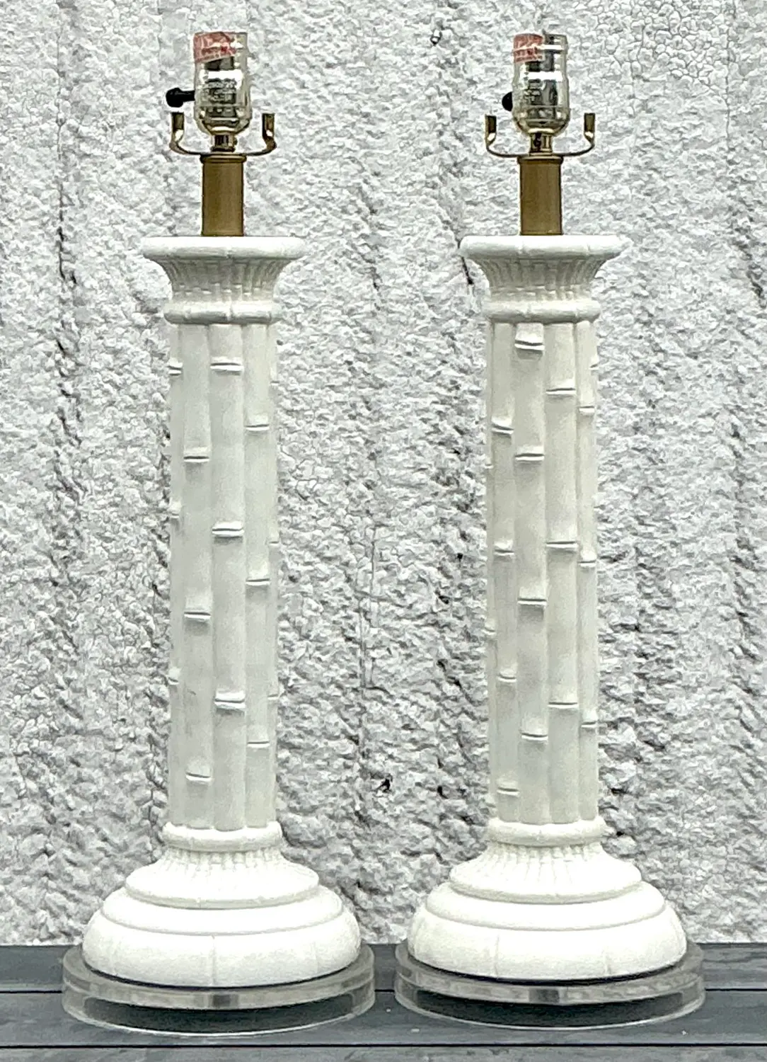 Vintage Boho Glazed Ceramic Bamboo Lamps - a Pair - Side view