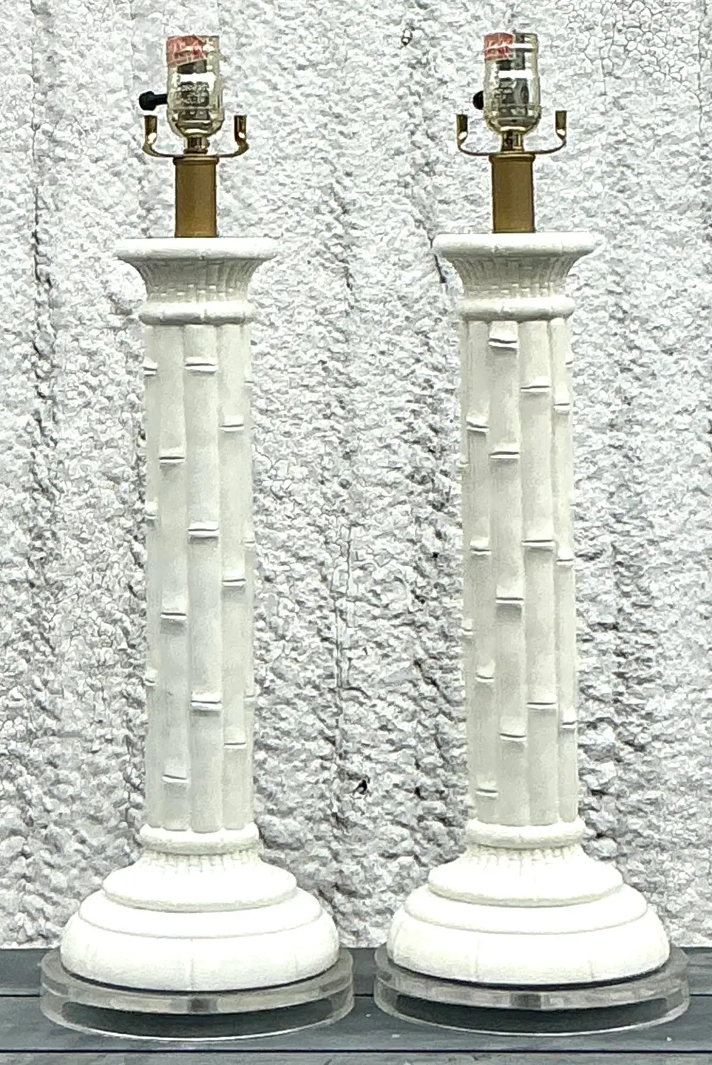 Vintage Boho Glazed Ceramic Bamboo Lamps - a Pair - Top view
