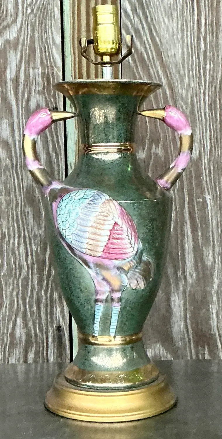 Vintage Boho Glazed Ceramic Bird Lamp - Detail view