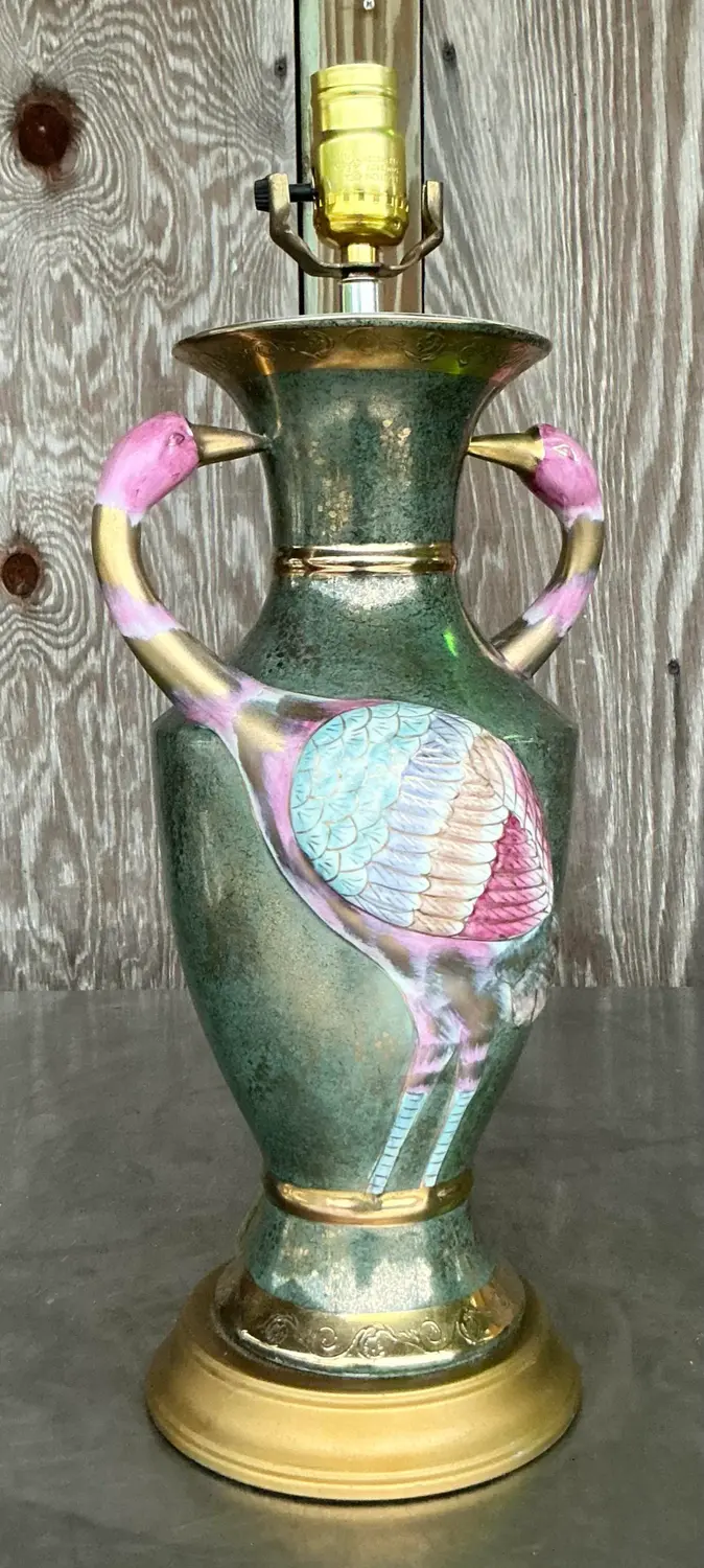 Vintage Boho Glazed Ceramic Bird Lamp - Top view