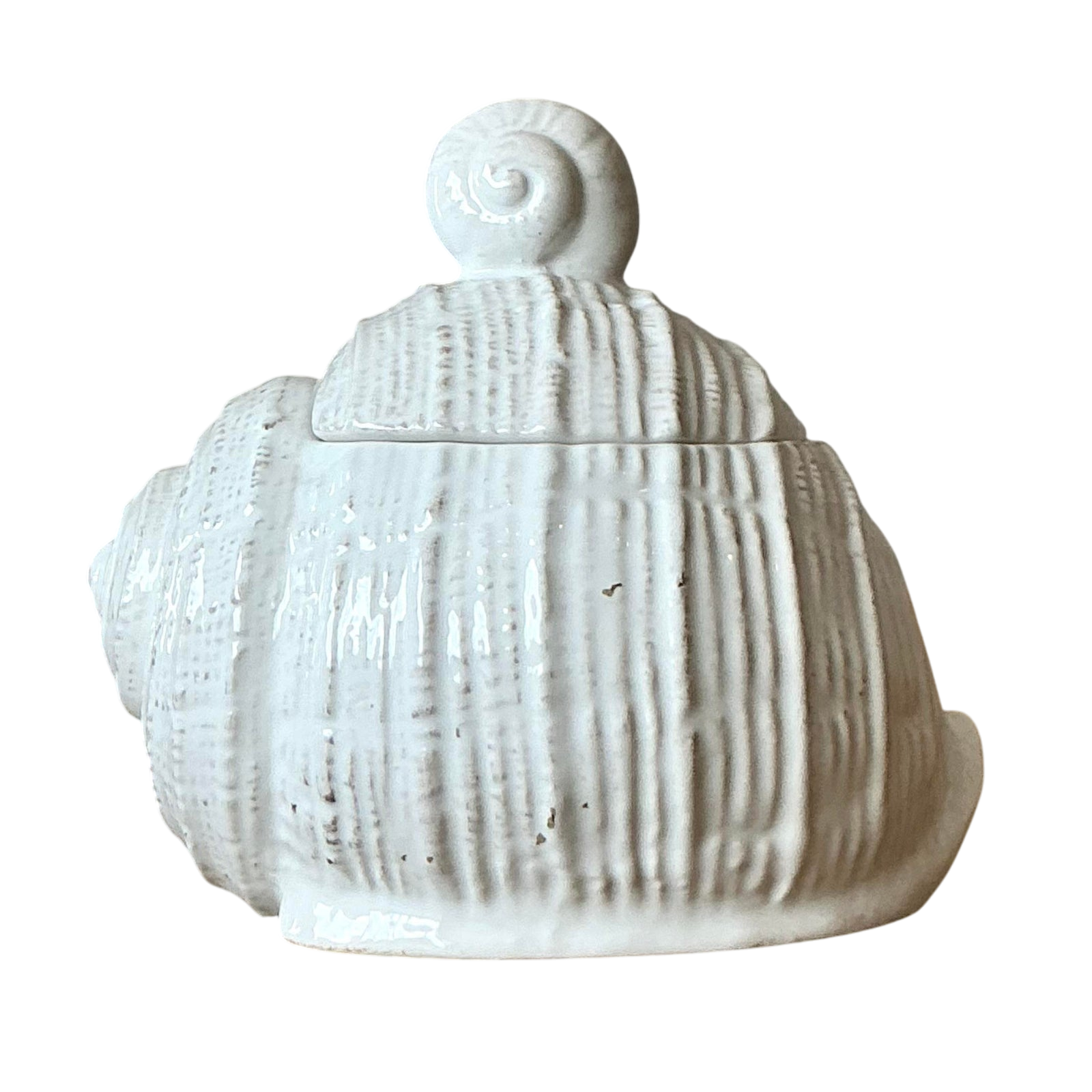 Vintage Boho Glazed Ceramic Conch Shell Honey Pot