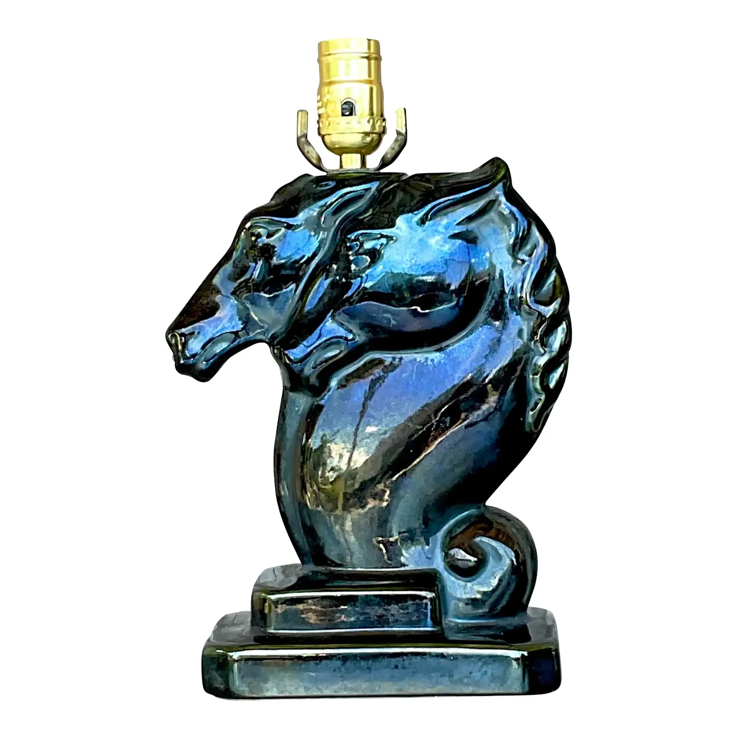 Vintage Boho Glazed Ceramic Double Horse Head Lamp