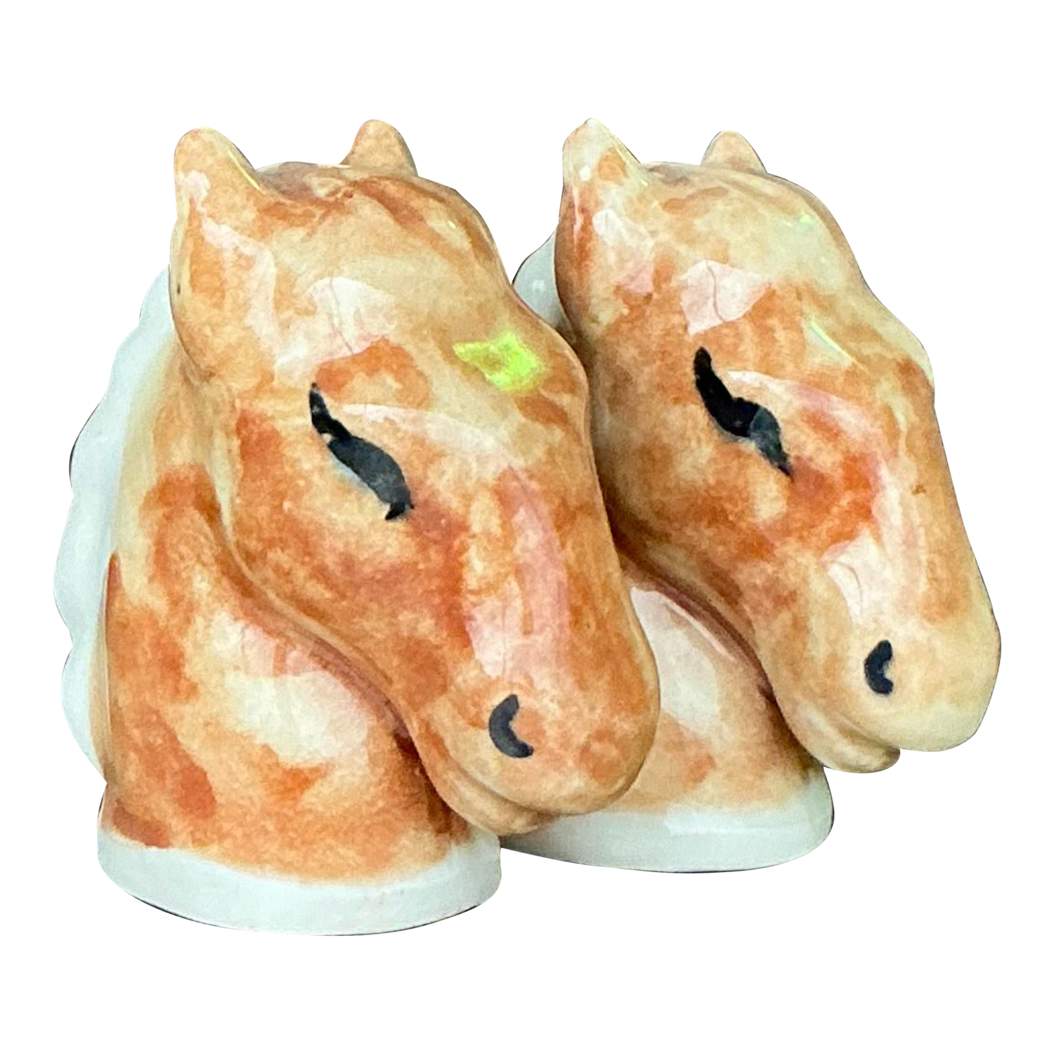 Vintage Boho Glazed Ceramic Horse Salt and Pepper Shakers - a Pair - Detail view