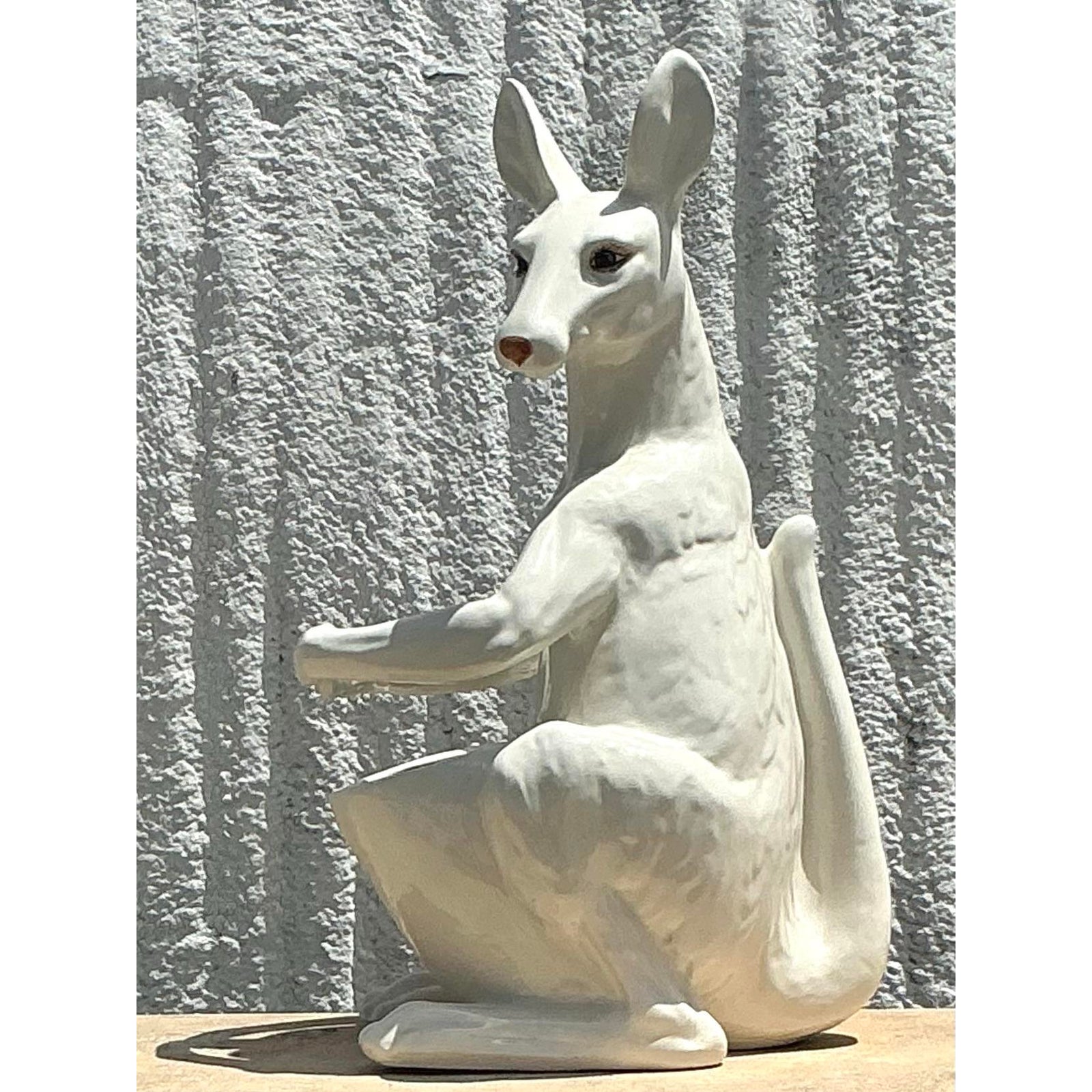 Vintage Boho Glazed Ceramic Kangaroo Planter - Side view