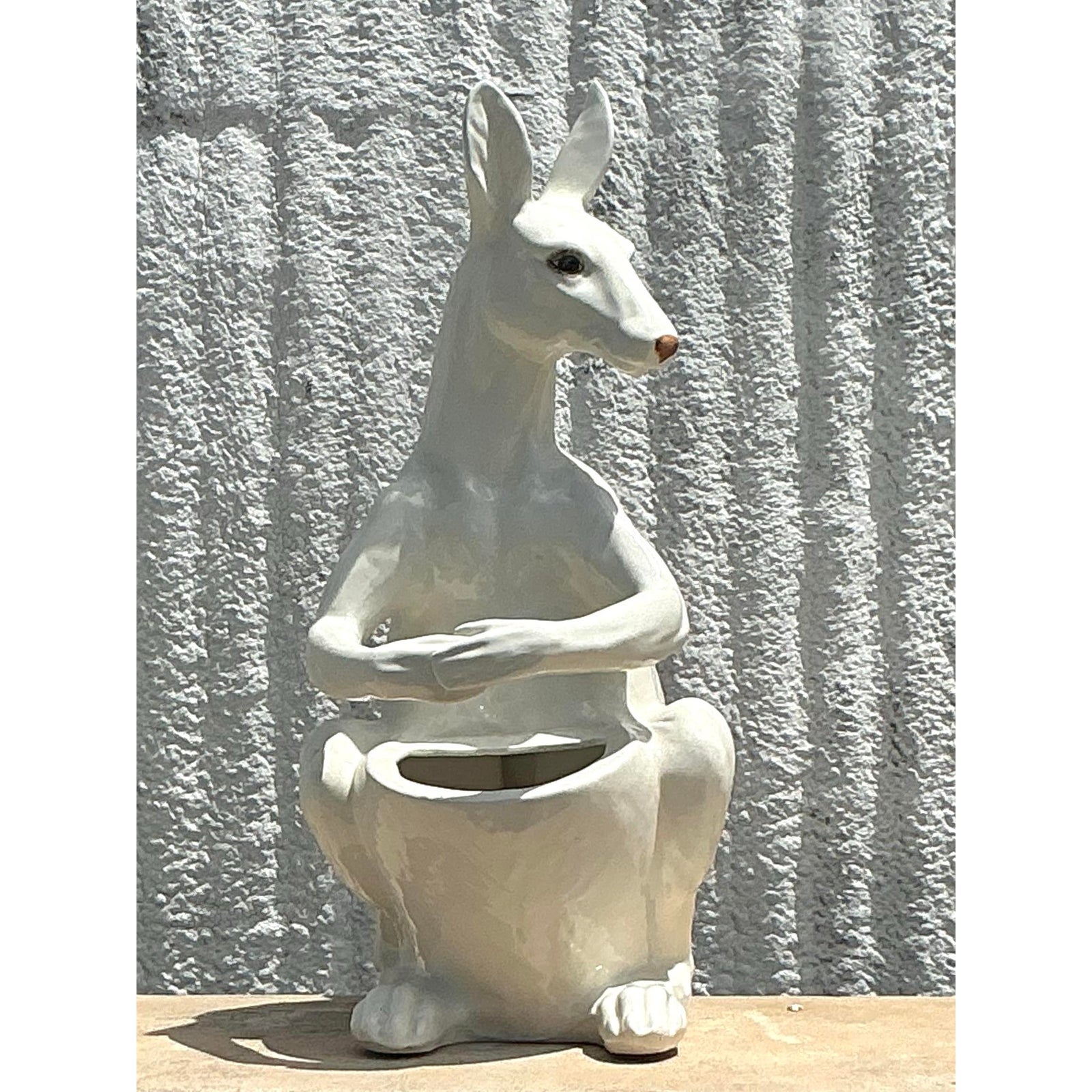 Vintage Boho Glazed Ceramic Kangaroo Planter - Top view