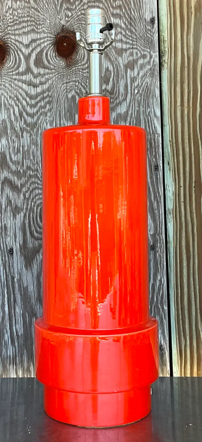 Vintage Boho Glazed Ceramic Lamp - Side view