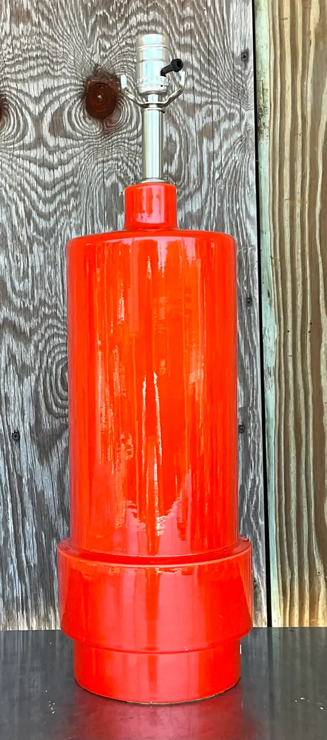 Vintage Boho Glazed Ceramic Lamp - Back view