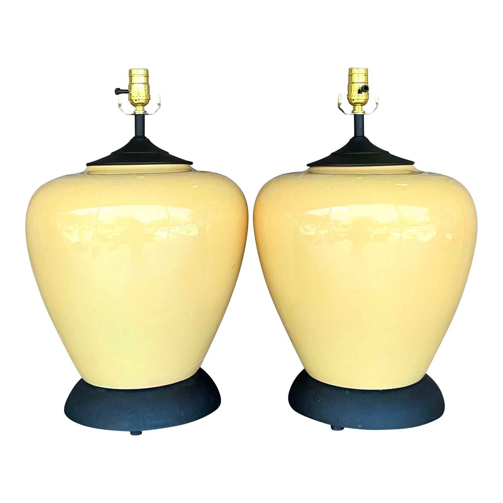 Vintage Boho Glazed Ceramic Lamps - A Pair