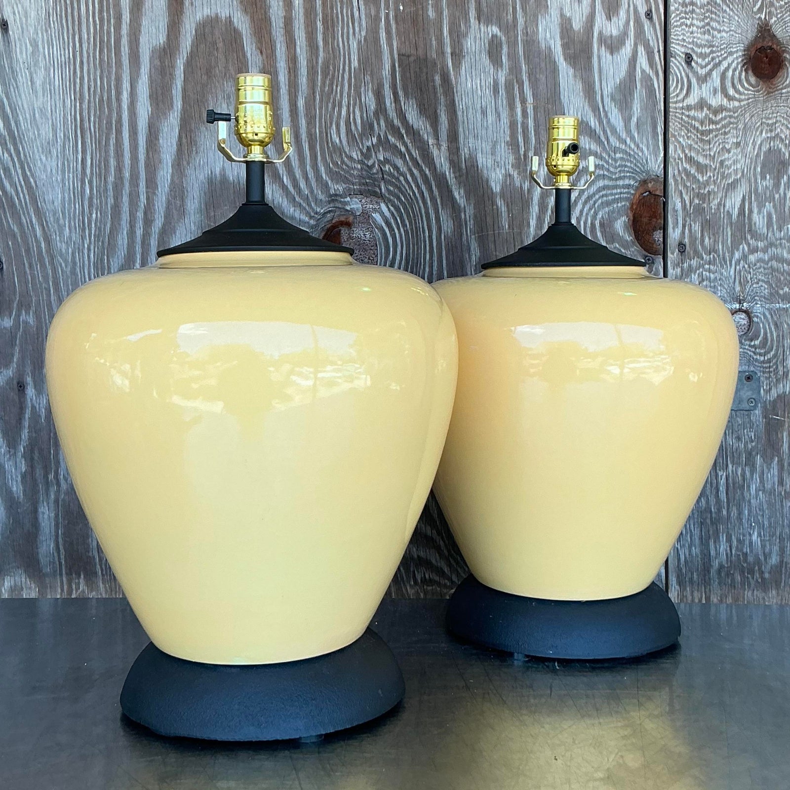 Vintage Boho Glazed Ceramic Lamps - A Pair - Back view