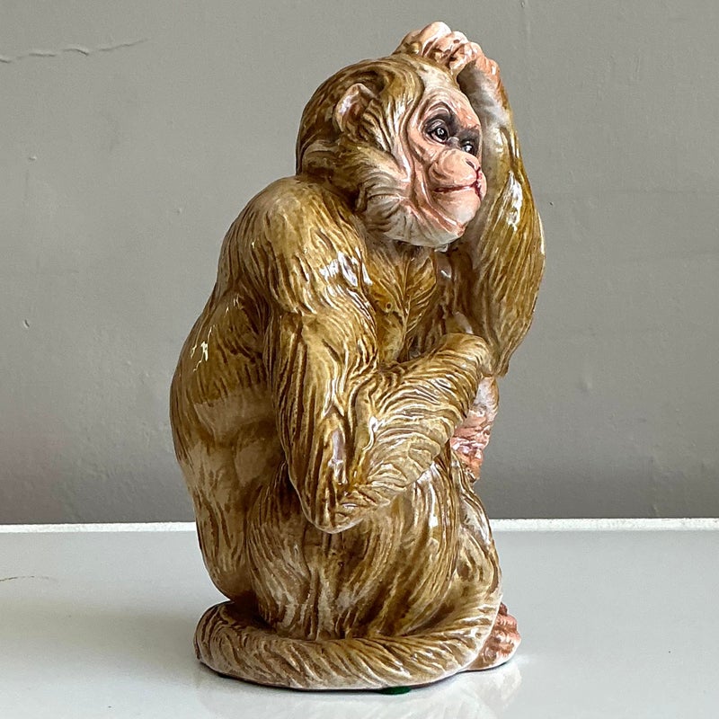 Vintage Boho Glazed Ceramic Monkey - Top view