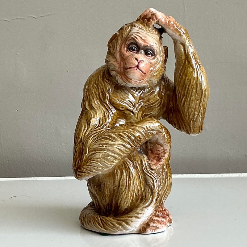 Vintage Boho Glazed Ceramic Monkey - Side view
