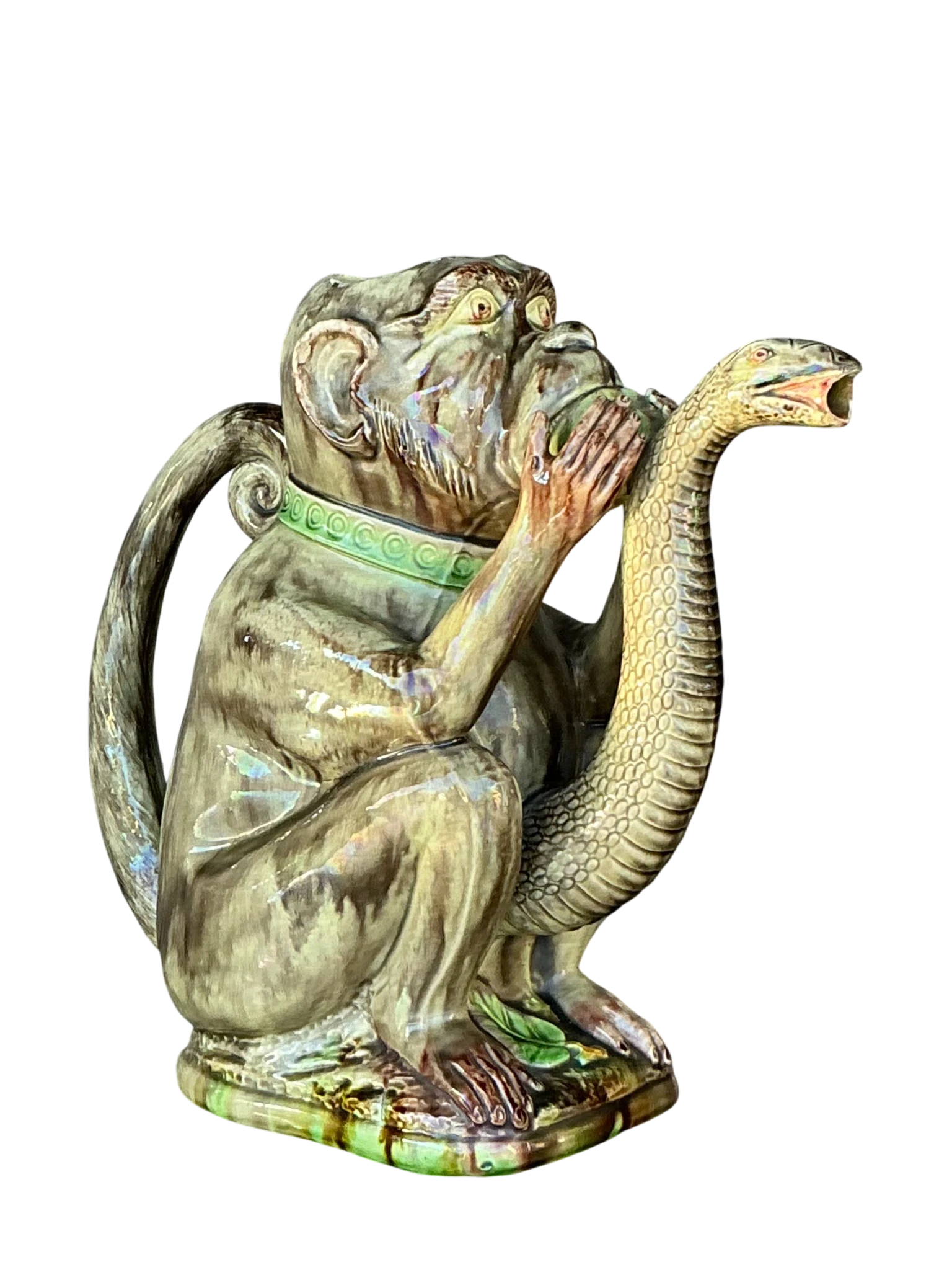 Vintage Boho Glazed Ceramic Monkey Pitcher - Detail view