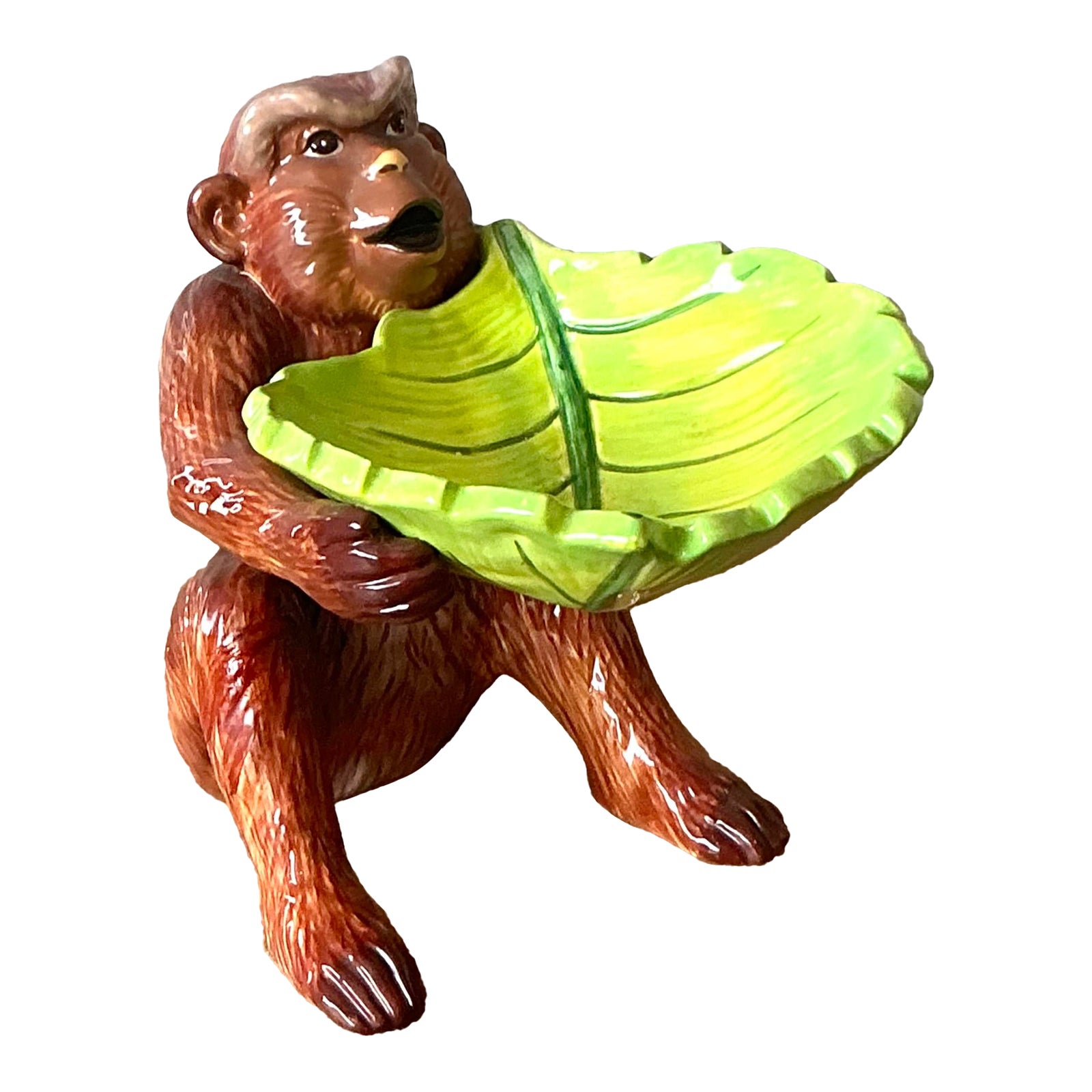 Vintage Boho Glazed Ceramic Monkey Trinket Tray