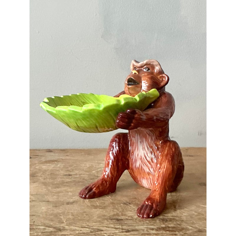 Vintage Boho Glazed Ceramic Monkey Trinket Tray - Detail view